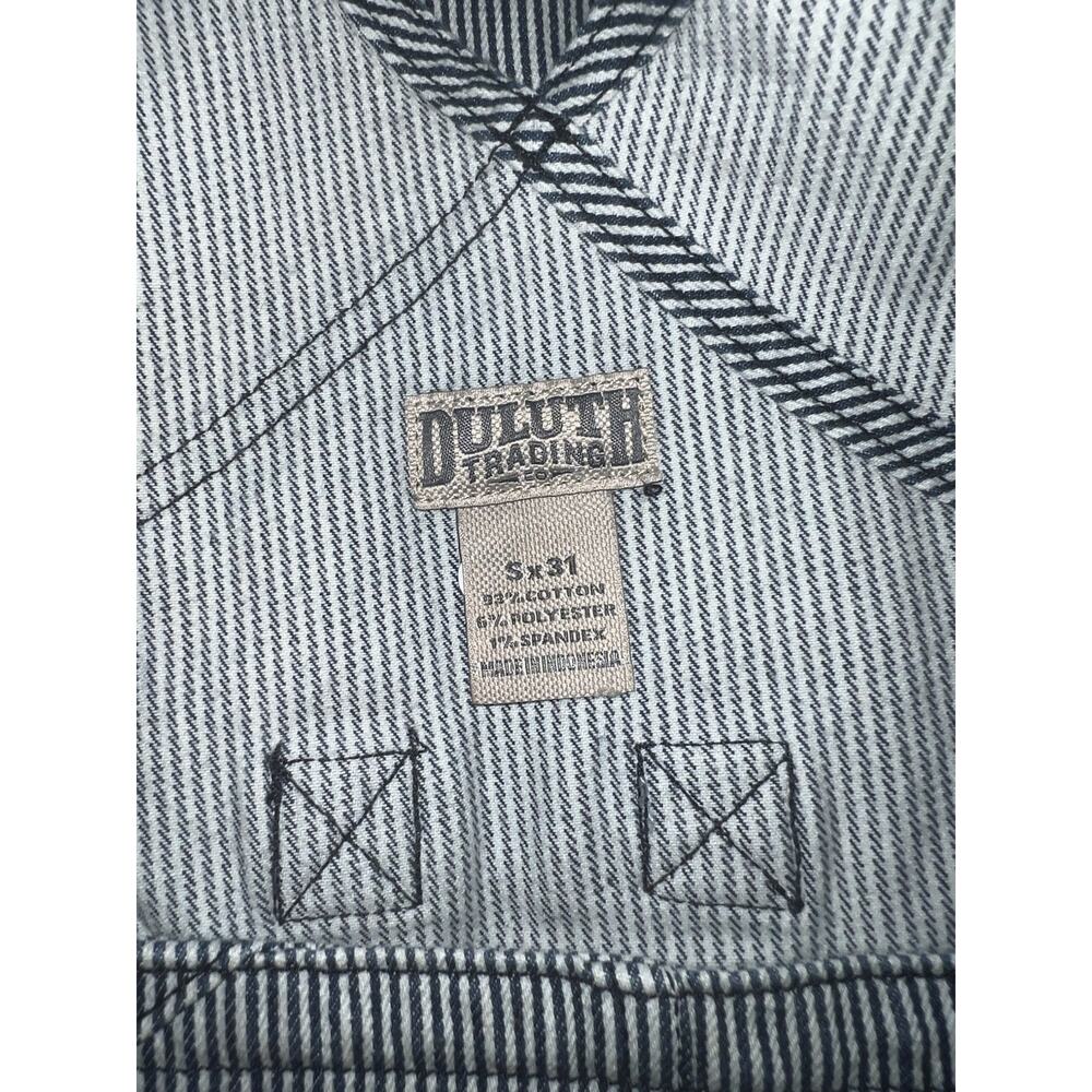 Duluth Trading Co Overalls Women L Blue Hickory Stripe Utility Bib Railroad New - Picture 9 of 11